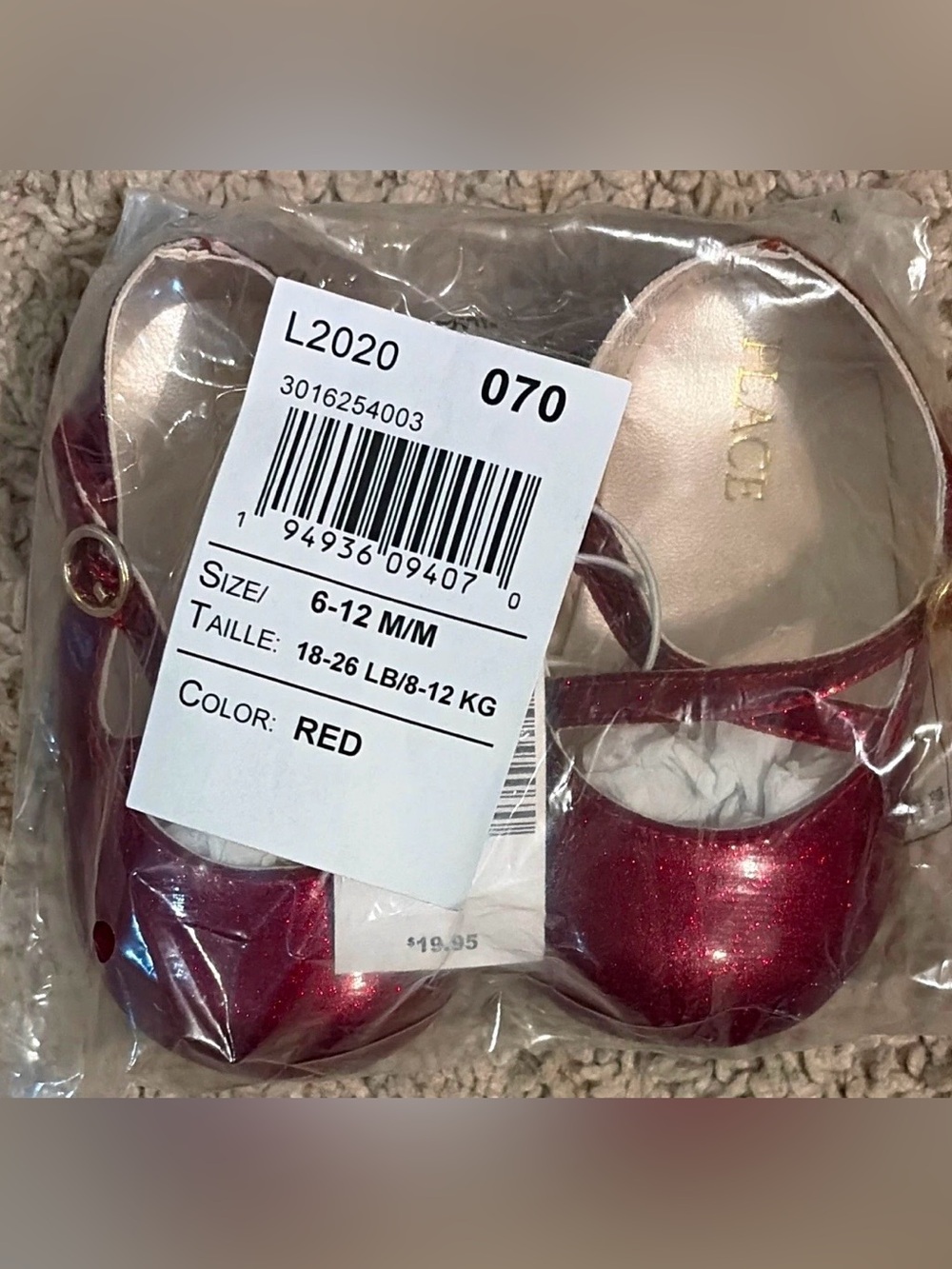 6-12M Red Glitter Mary Jane Dress Shoes